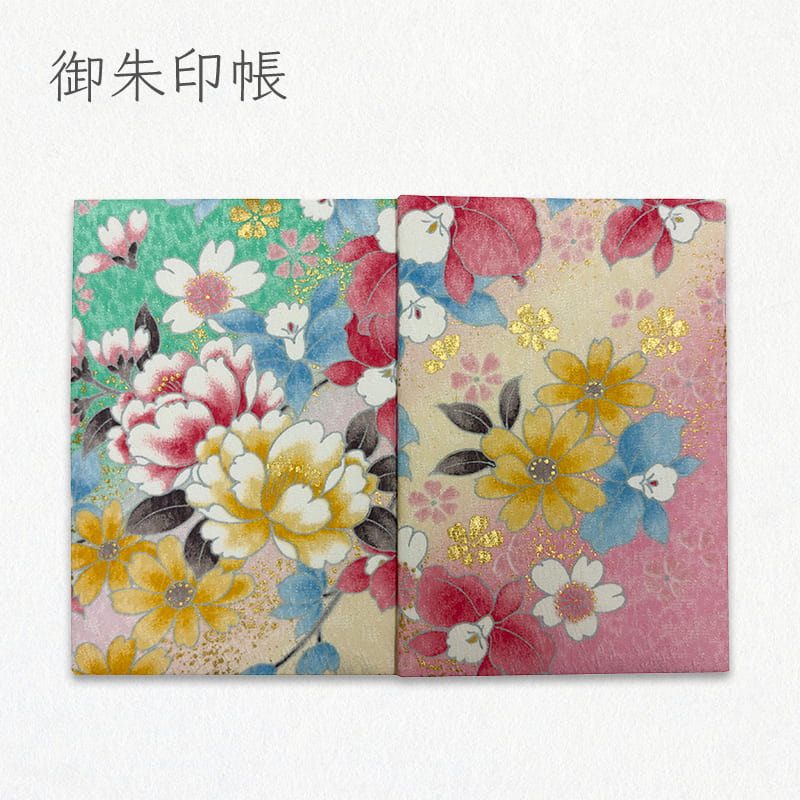 御朱印帳 金彩友禅 牡丹に蘭 (若緑)