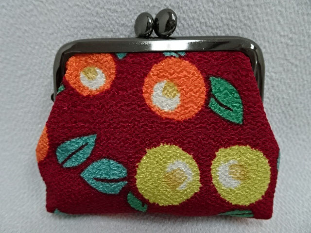 ちりめん碁石 がまぐち エンジ地つばき