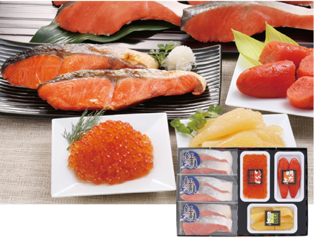 【早期割引商品】エスケイフーズ　紅鮭切身＆魚卵セット　【０８３】