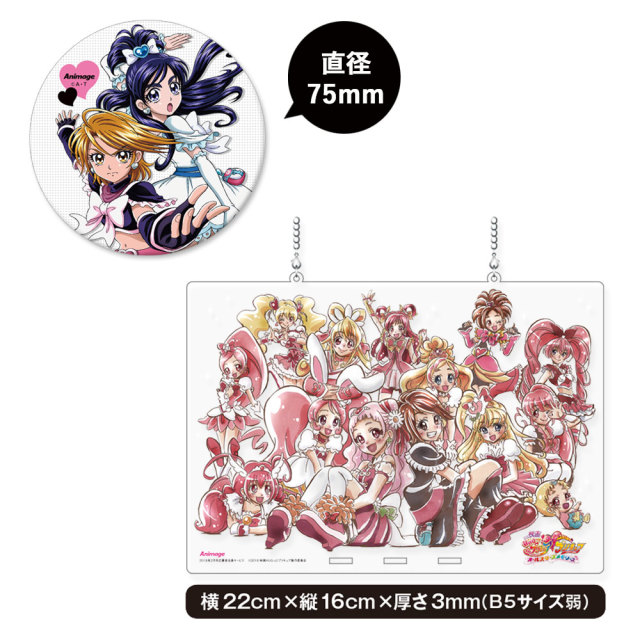 【アニメージュ2月号 応募者全員サービス】『ふたりはプリキュア』缶バッジ ＆『映画ＨＵＧっと！プリキュア♡ふたりはプリキュア オールスターズメモリーズ』 2WAYアクリルスタンド［消費税・送料込］