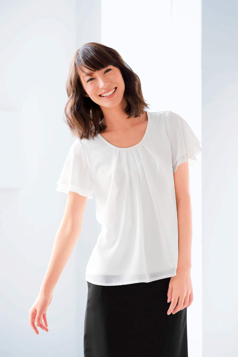 HANECTONE（ハネクトーン）　WP324　フリル袖タックブラウスＴ