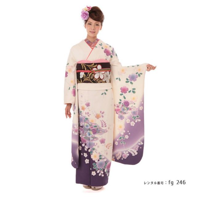 成人式 振袖レンタル Fg 246 Mi 60 白 紫 染め
