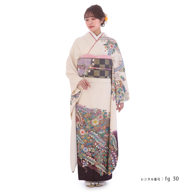 【成人式用】振袖レンタル（fg_30）白地つじヶ花　北