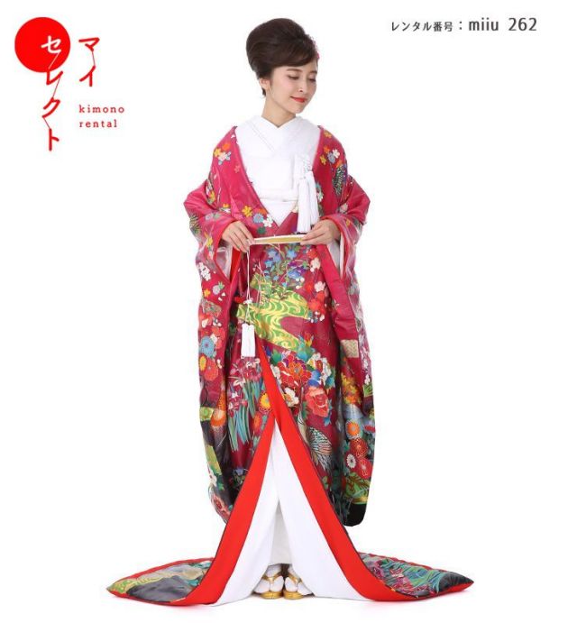 花嫁色打掛け白色牡丹/杜若、椿模様