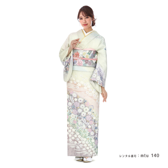 訪問着　桂由美　山水辻ヶ花霧文　グリーンイエロー　S/mtu_140