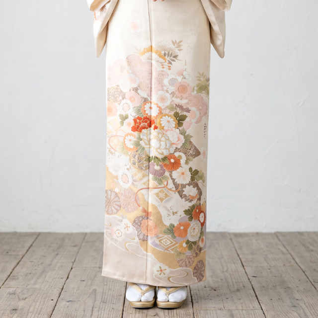 訪問着 レンタル トールサイズ 高身長 160-175cm クリーム 正絹