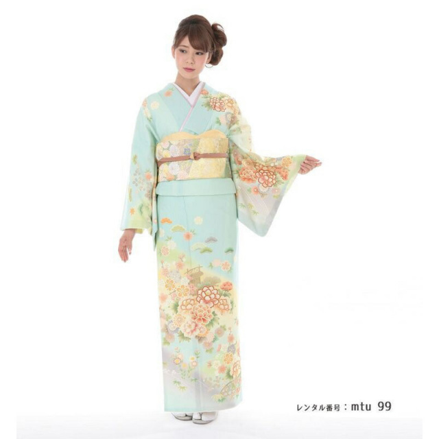 訪問着 ジャパンスタイル ブルーグリーン 大牡丹と四季花々 Mtu 99