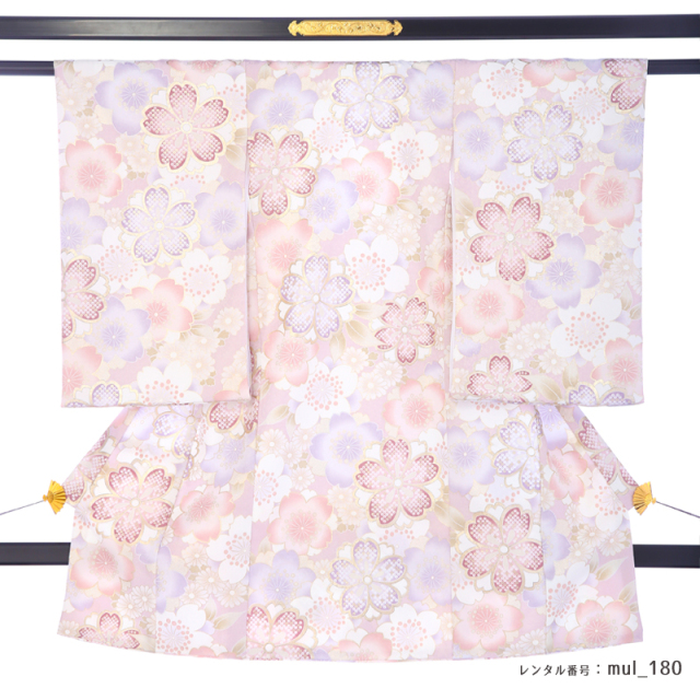 mul_180】産着レンタル 淡いピンクと紫の大輪の桜が咲き誇る上品で