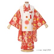 【美品】3歳　七五三　着物　紅一点　正絹被布 七五三(3歳女被布)4509 正絹 紅一点 クリーム×赤桜 | 着物