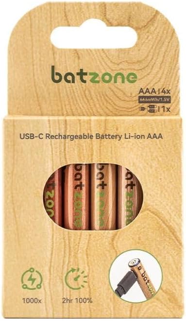 batzone リチウムイオン充電池 単4形 USB Type-Cケーブル付