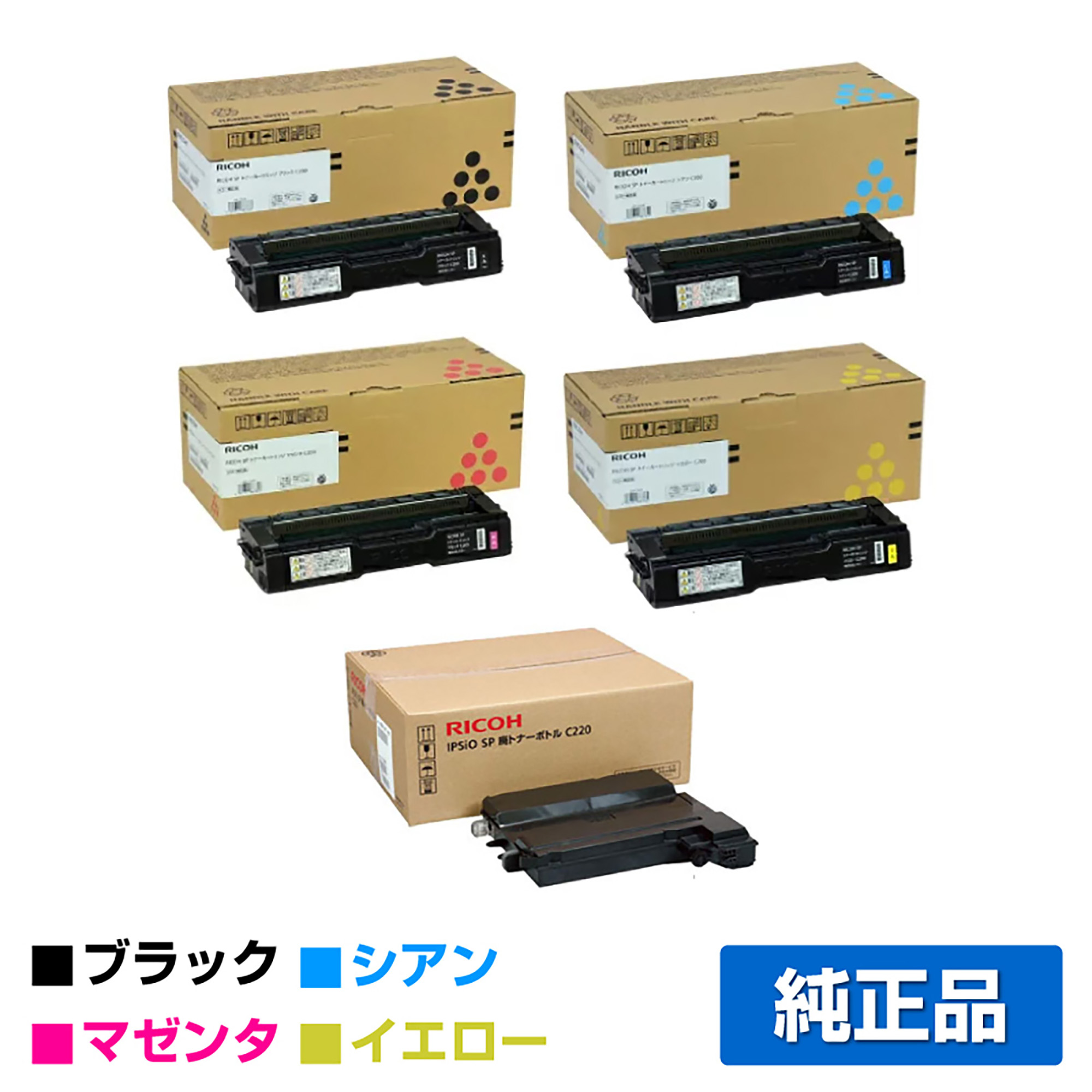 リコー RICOH SPトナーカートリッジC200/廃トナーボトル付 4色/ブラック/シアン/マゼンタ/イエロー 純正 SP C250L SP C250SFL SP C260L SP C260SFL 用トナー
