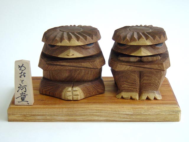木彫り河童【えんじゅ】（中）めおとセット1