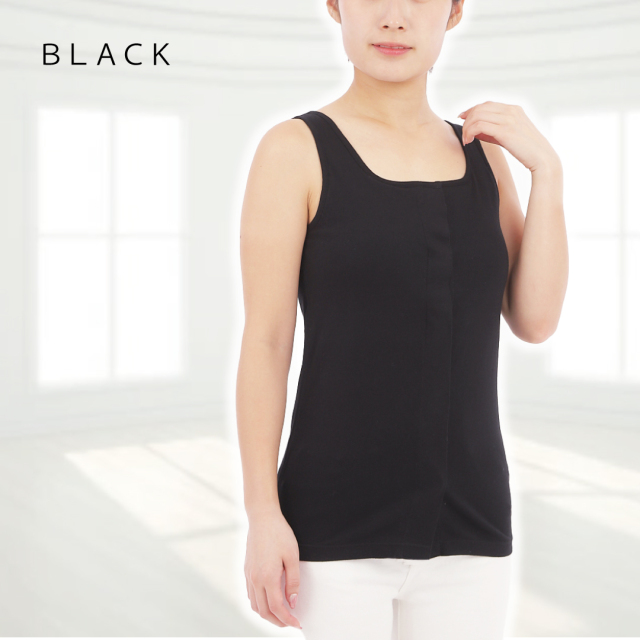カップ付きタンクトップ ゴムなし 綿100 黒