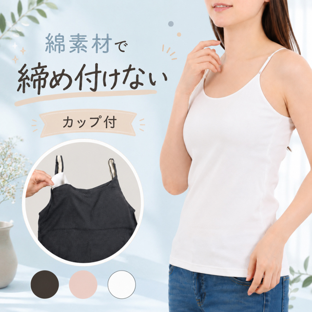 カップ付きキャミソール綿
