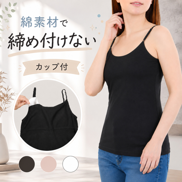カップ付きキャミソール綿