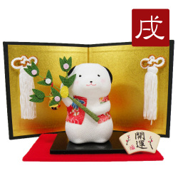 置物　干支　戌　イヌ　犬　２０１８　平成３０年　正月飾り　リュウコドウ　ちりめん　可愛い