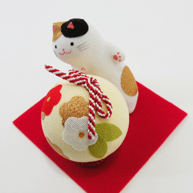 正月飾り「のぞき猫とまり飾り」龍虎堂 ちりめん 正月飾り 日本製