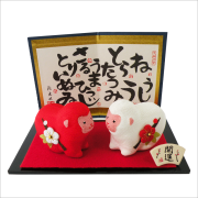 干支・申年　「紅白申　（大）」　龍虎堂　ちりめん　　正月飾り　日本製