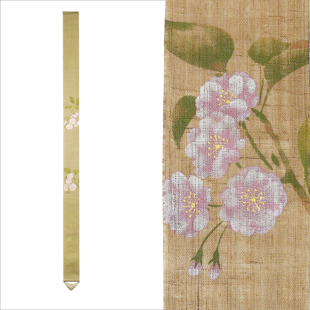洛柿庵　細タペストリー　八重桜　本麻　手描き　秋