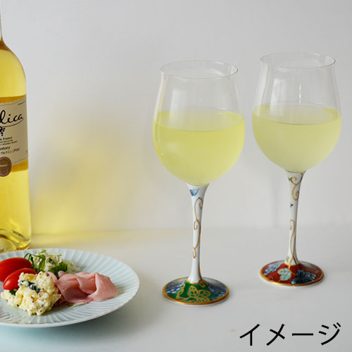 ハイレッグワイングラス　小（染錦葡萄）