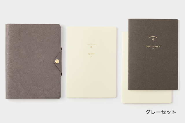 A5 革カバー＋マンスリーブロック手帳+無罫ノート 3点セット