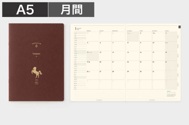 〔トゥデイ〕A5 マンスリーブロック 手帳 2026年版【4点までネコポス配送可】