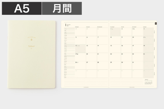 〔トゥデイ〕A5 マンスリーブロック 手帳 2026年版【4点までネコポス配送可】