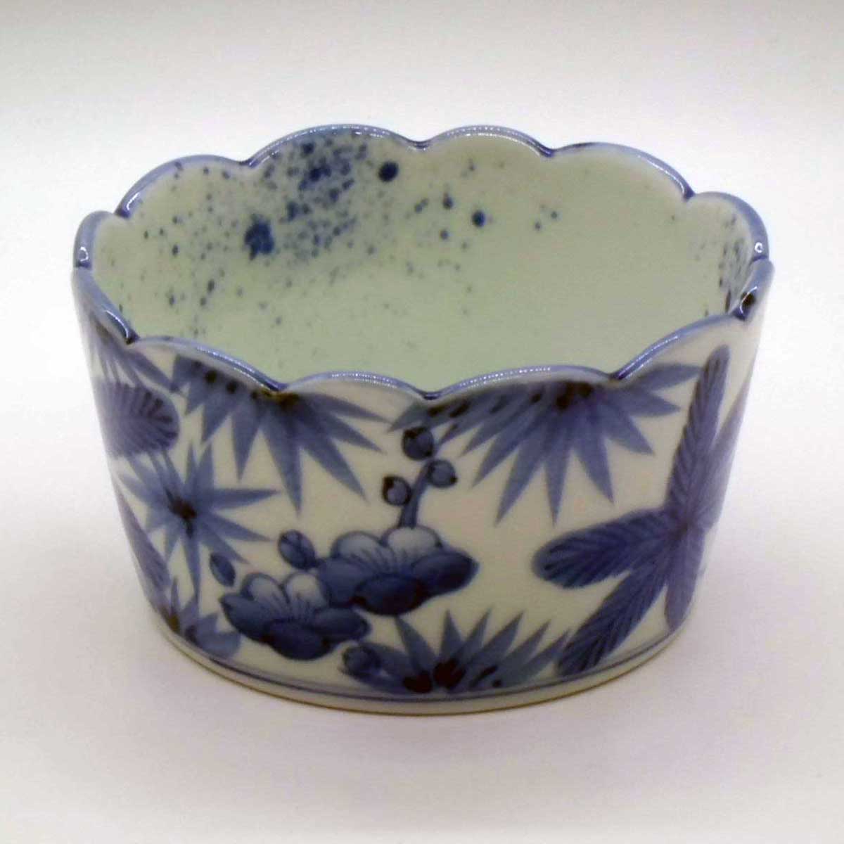 有田焼 吹き墨 松竹梅 輪花渕 小丼