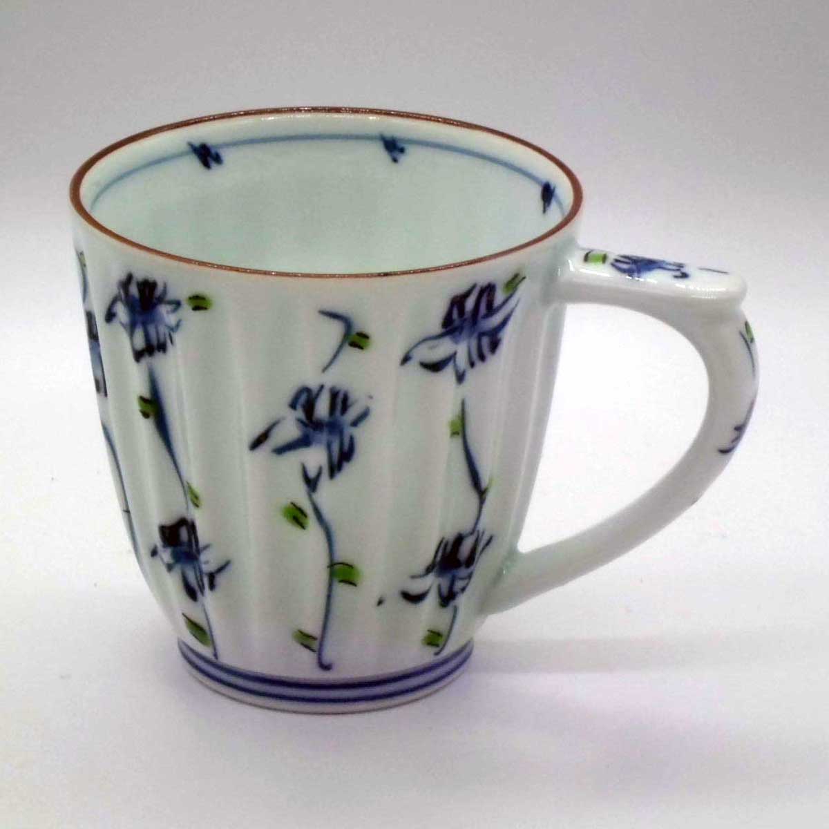 有田焼 色絵 しだれ菊 マグカップ 青
