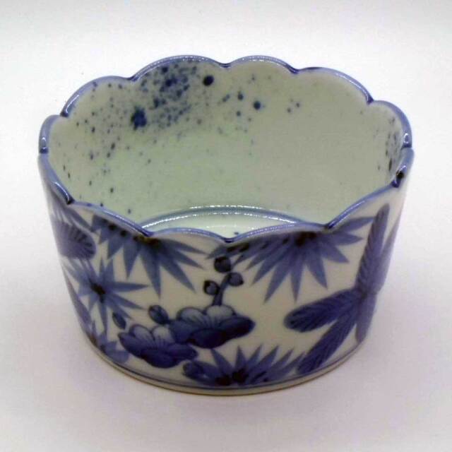 有田焼 吹き墨 松竹梅 輪花渕 小丼