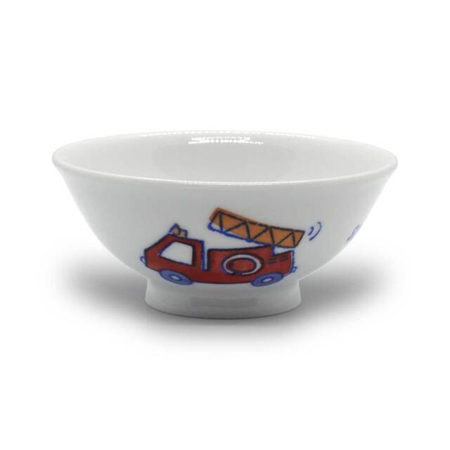 有田焼 色絵 子供食器 消防車 めし碗