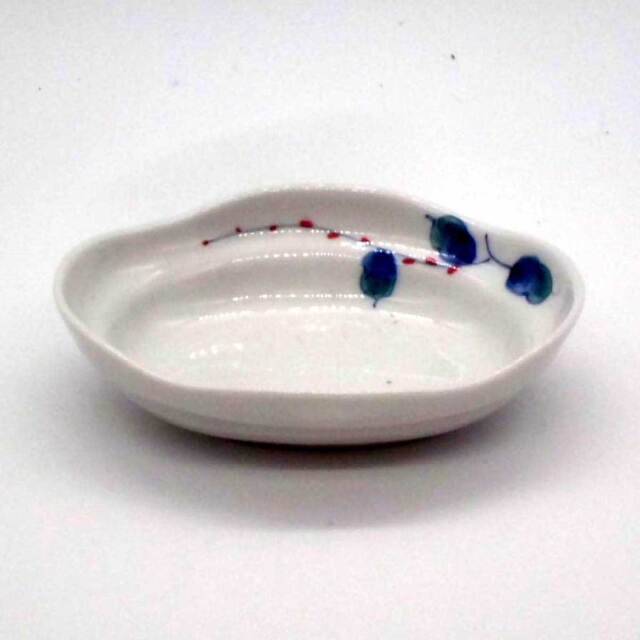 有田焼 色絵 水引草紋 楕円 小皿