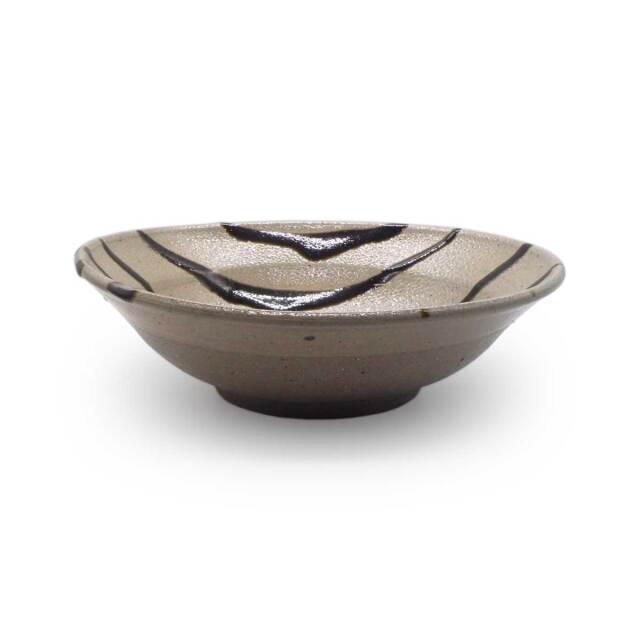 牟田焼 黒釉 波紋 尺三 カブト 皿 丸田正美作