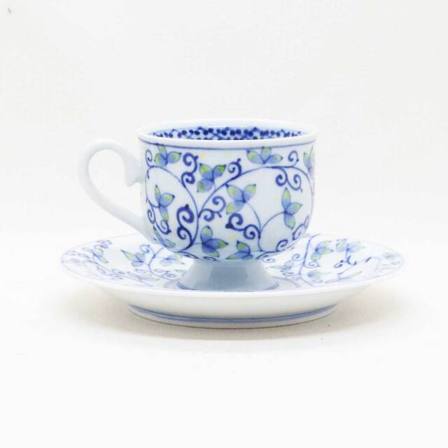 唐草小花新コーヒ碗皿イエロー