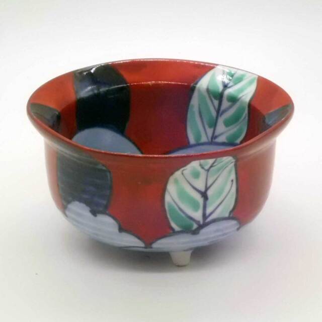 有田焼 色絵 赤濃 山茶花 小鉢