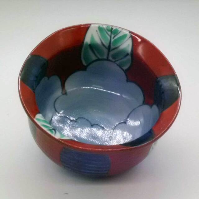 有田焼 色絵 赤濃 山茶花 小鉢