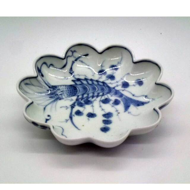 有田焼 染付 菊割 海老紋五寸皿