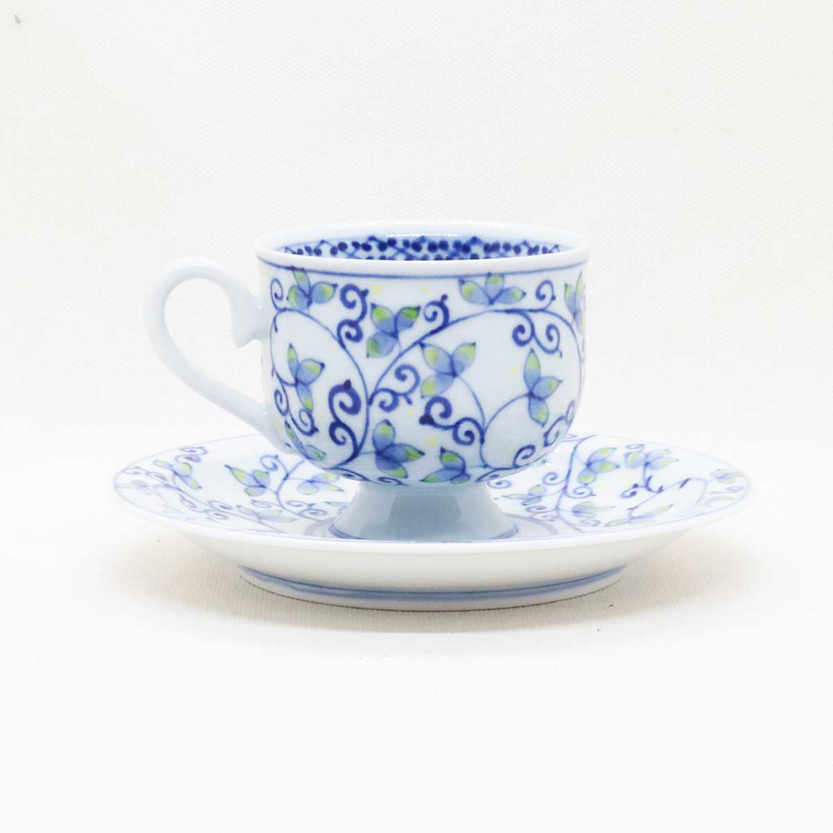 唐草小花新コーヒ碗皿イエロー