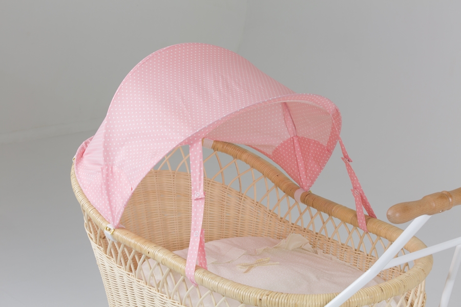 籐・ラタンの乳母車、ベビーカー/サンシェード・幌のみ/ドット柄ピンク&ホワイト/PP-50