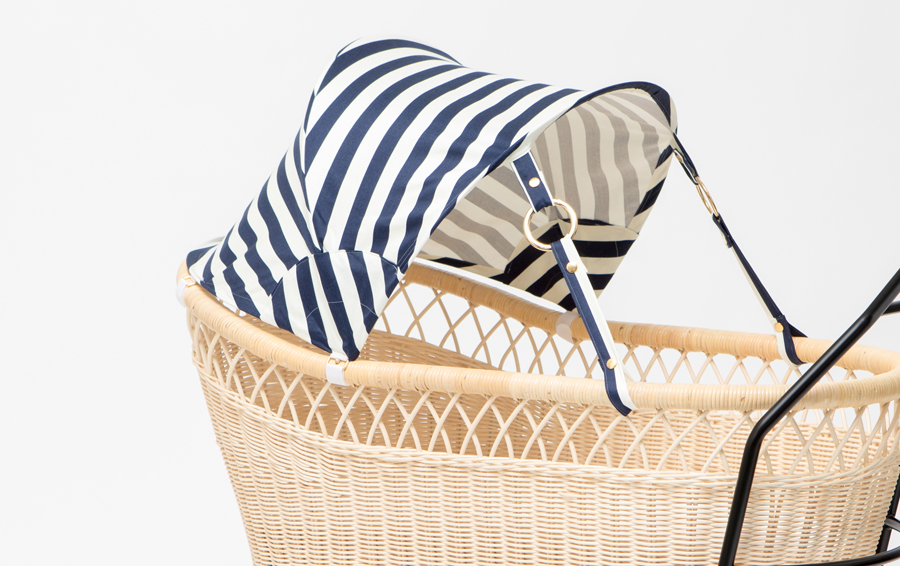 籐・ラタンの乳母車、ベビーカー/サンシェード・幌のみ/マリンストライプ/PP-42