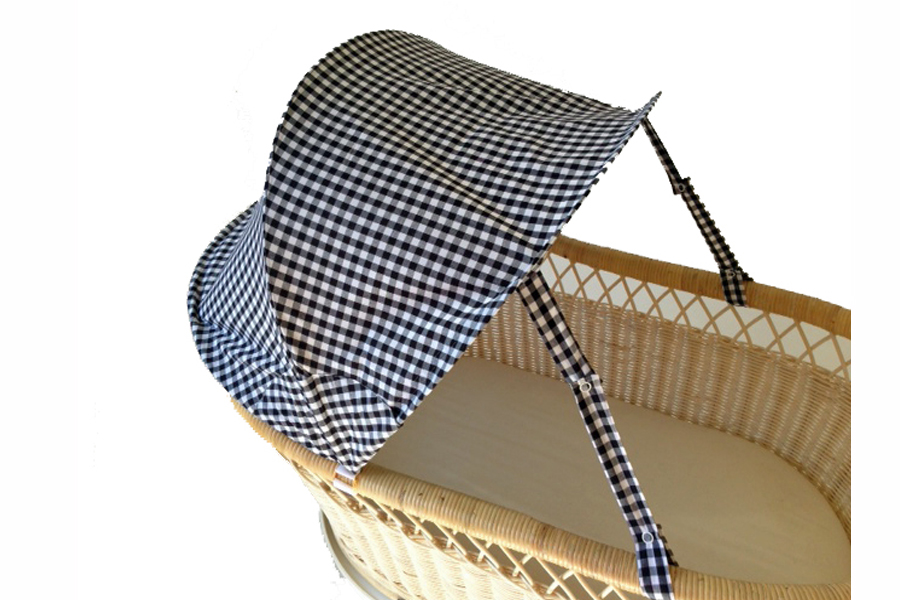 籐・ラタンの乳母車、ベビーカー/サンシェード・幌のみ/ギンガムブラック/PP-49