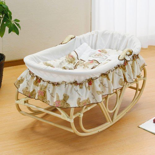 【即納】籐・ラタンのヨーラン・籐・ラタンのゆりかご ヨーラン ベビーベッド【布団セット】　F-214A