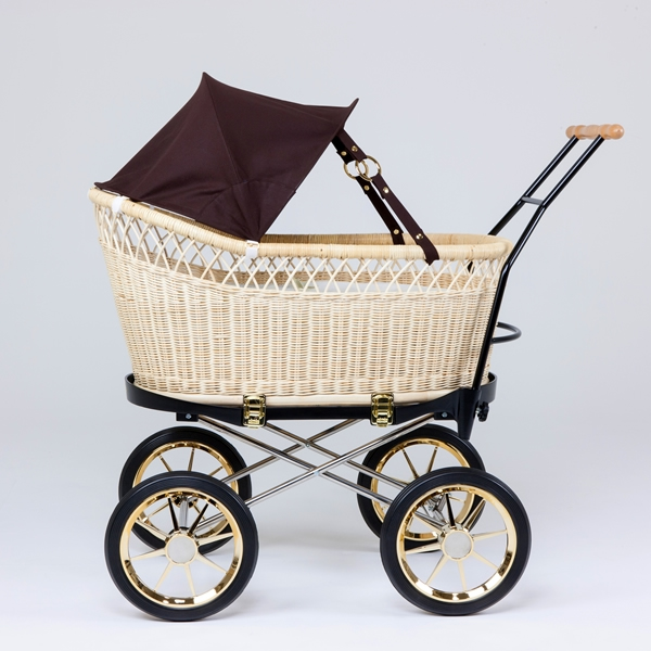 籐・ラタンの乳母車、ベビーカー/ブラウン幌　スタンダード本体セット/PP-22