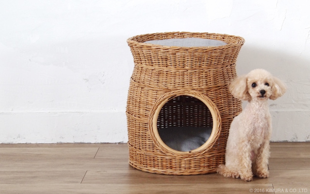 籐・ラタンのペットハウス・ペットバスケット 直径40cm x 高さ