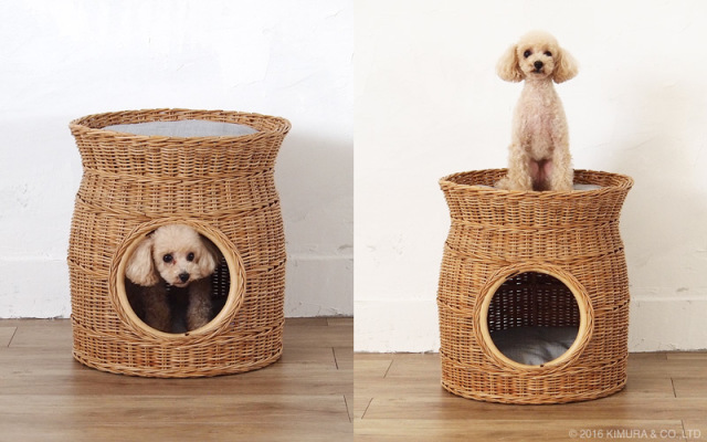 籐・ラタンのペットハウス・ペットバスケット 直径40cm x 高さ43cm