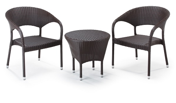 即納】全天候型人工ラタンのポロカフェテーブル/ダークブラウン