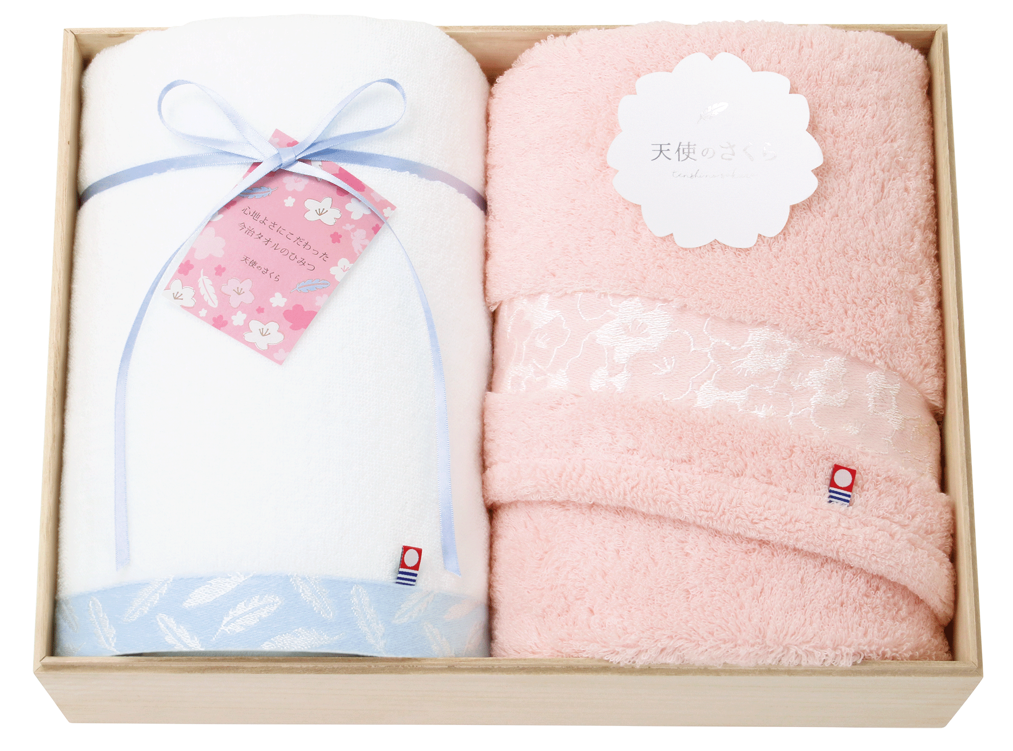 62020　今治　天使のさくら　日本製　愛媛今治　木箱入りタオルセット　ハンドタオル２Ｐ