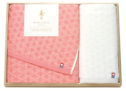 20-60330 寿々(じゅじゅ)日本製 愛媛今治 木箱入り紅白タオルセット　バスタオル１Ｐ・ハンドタオル１Ｐ