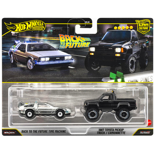 バック・トゥー・ザ・フューチャー マテル ホットウィール プレミアムシリーズ 1/64スケール ダイキャストカー 2パック タイムマシン デロリアン & 1987 トヨタ ピックアップ・トラック ハイラックス
