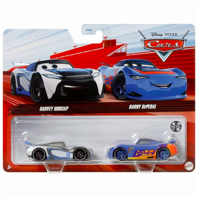 ディズニー ピクサー カーズ 2023 マテル 1/55スケール ダイキャスト ミニカー 2パック ハーヴィー・ロッドキャップ No.15 & バリー・ディペダル No.54